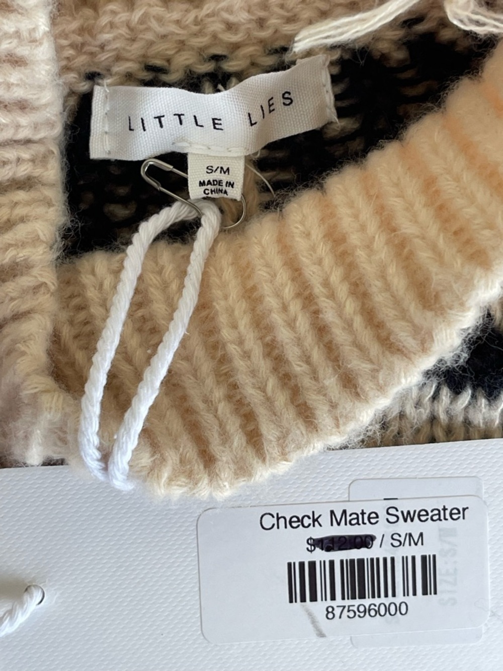 Little Líes Cream Windowpane Turtleneck Sweater with Black Grid - Picture 8 of 10